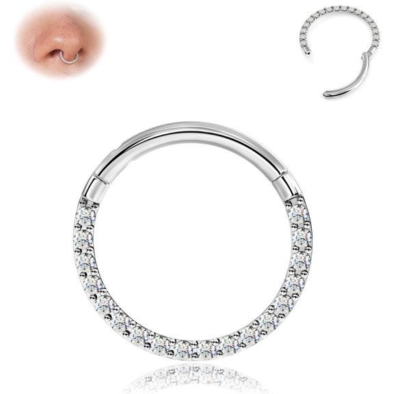 Hinged CZ Septum Rings - 316L Surgical Steel Nose Rings Hoops for Women 20G/18G/16G Cartilage Earrings Conch Piercing Jewelry Helix Rook Tragus Lobe Daith Snug Belly Button Ring 6mm-10mm