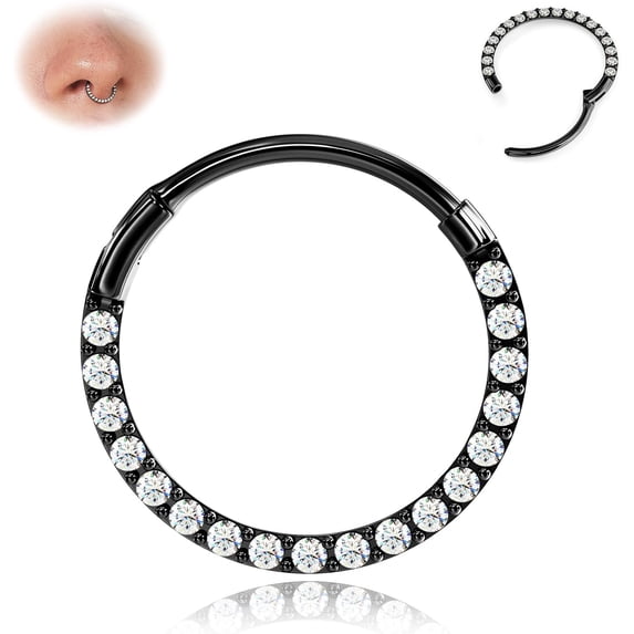 Hinged CZ Septum Rings - 316L Surgical Steel Nose Rings Hoops for Women 20G/18G/16G Cartilage Earrings Conch Piercing Jewelry Helix Rook Tragus Lobe Daith Snug Belly Button Ring 6mm-10mm