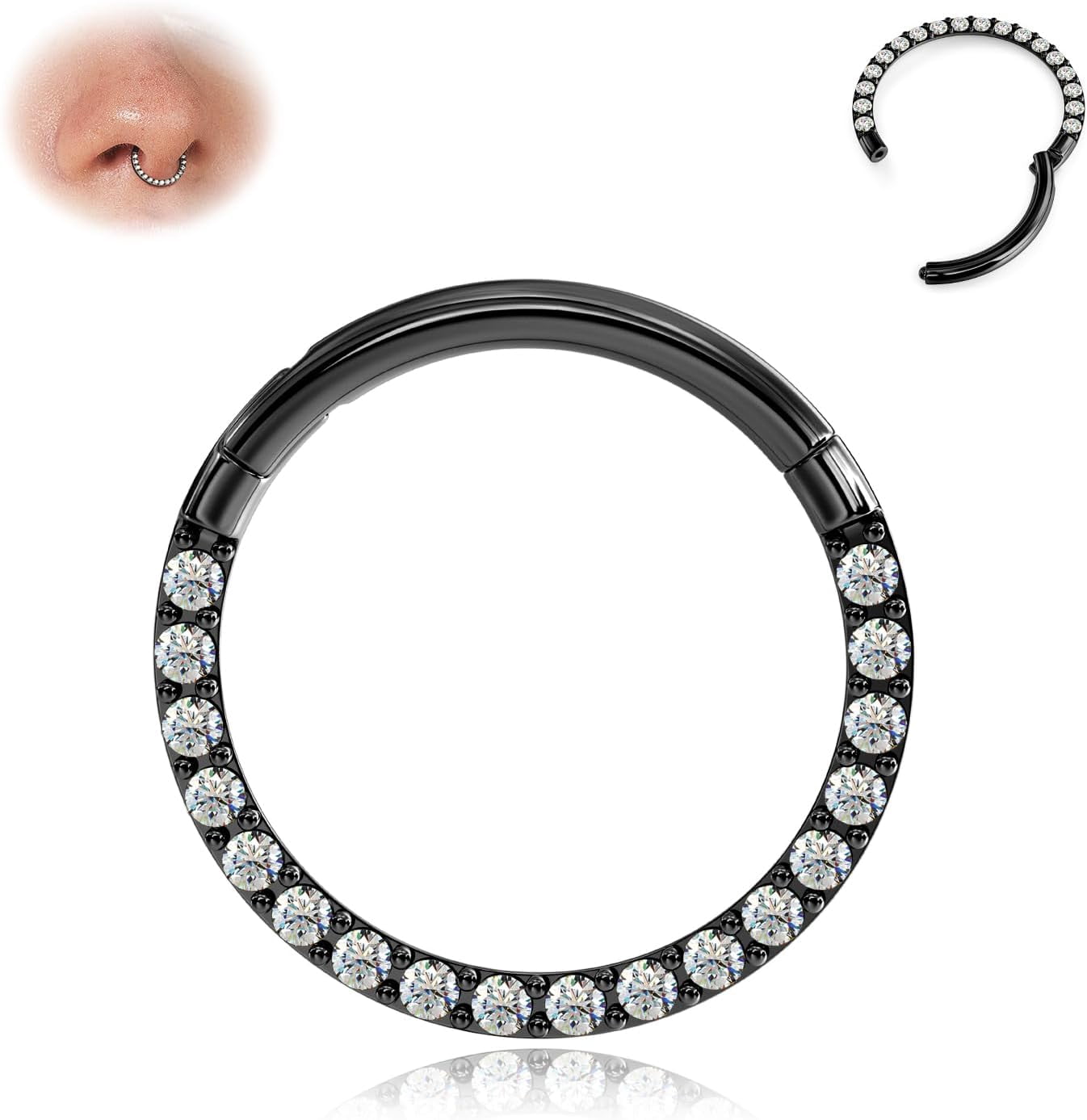 Xpircn Hinged Segment Nose Rings Hoops - 20G 18G 16G 14G Surgical Steel Tragus Daith Cartilage Septum Lip Piercing Jewelry, Multiple Colors & Sizes