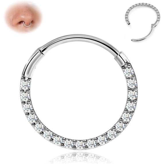 Hinged CZ Septum Rings - 316L Surgical Steel Nose Rings Hoops for Women 20G/18G/16G Cartilage Earrings Conch Piercing Jewelry Helix Rook Tragus Lobe Daith Snug Belly Button Ring 6mm-10mm