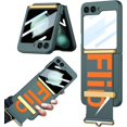 thumbnail image 1 of Hinged Case Compatible Samsung Galaxy Z Flip 5 Wristband Stand Case & Camera Screen Protector,Full Body Protection Smooth PU Leather Case,Thin Phone Case for Samsung Galaxy Z Flip 5 Cases Green, 1 of 14