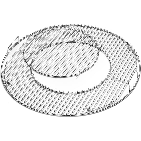 Hinged Cooking Grate for 22.5 Charcoal Grill, Charcoal Kettle, One-Touch Silver,Bar-B-Kettle, Master-Touch,Performer, 21.5" Gourmet BBQ System,Grill Grate Replacement Part for Weber 8835 with Handle