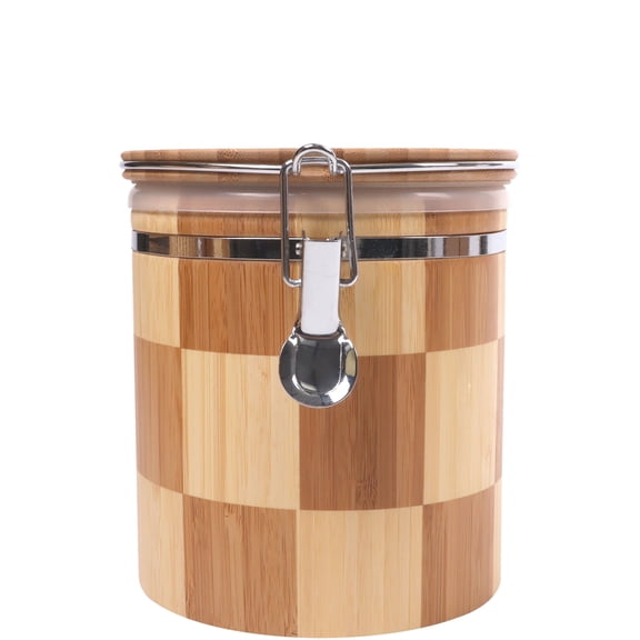Hinged Cylindrical Bamboo Container - 6" x 5.25" - Checkered - 1 Unit