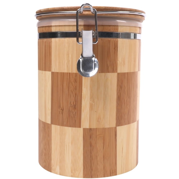 Hinged Cylindrical Bamboo Container - 7.5" x 5.25" - Checkered - 1 Unit