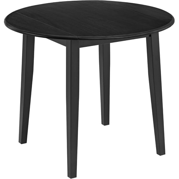 Hinged Drop Leaf Dining Table, 22-36 Inch Round Tabletop, Black | Sturdy Base & Solid Wooden Construction for Home, Kitchen, Dining Room & Small Spaces