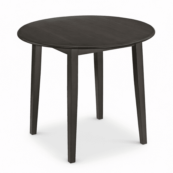 Hinged Drop Leaf Round Dining Table, Dark Brown, Expandable 22 to 36 Inch, Compact 4 Leg Base for Small Spaces