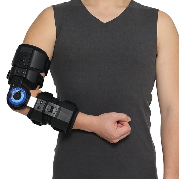 Hinged  Elbow Brace - Adjustable Post OP Stabilizer for Surgery Recovery, Fracture & Tendon Repair Rehabilitation - Telescoping Arm Splint with Locking Hinges