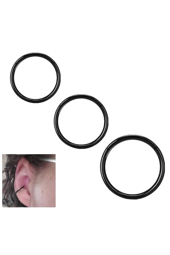 Hinged Hoop Nose Rings,Small Nose Hoop,Steel Septum Ring Body Piercing Jewelry Helix Cartilage Earrings,18G Diameter 6mm to 10mm(Black)