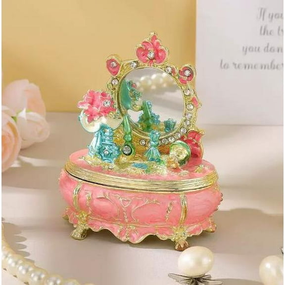 Hinged Jewelry Box: Dressing Table Trinket Organizer - Enamel Keepsake Case - Metal Ring Earring Holder For Necklace Storage Wedding Party Decor