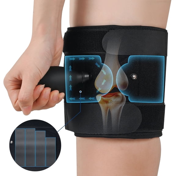 HLTHZONE Hinged Knee Brace with 6 Aluminum Splints & Manual Air Pump, Adjustable Compression Knee Support for Knee Pain Relief, Meniscus Tear, Arthritis, Sports Recovery, Adjustable, Black