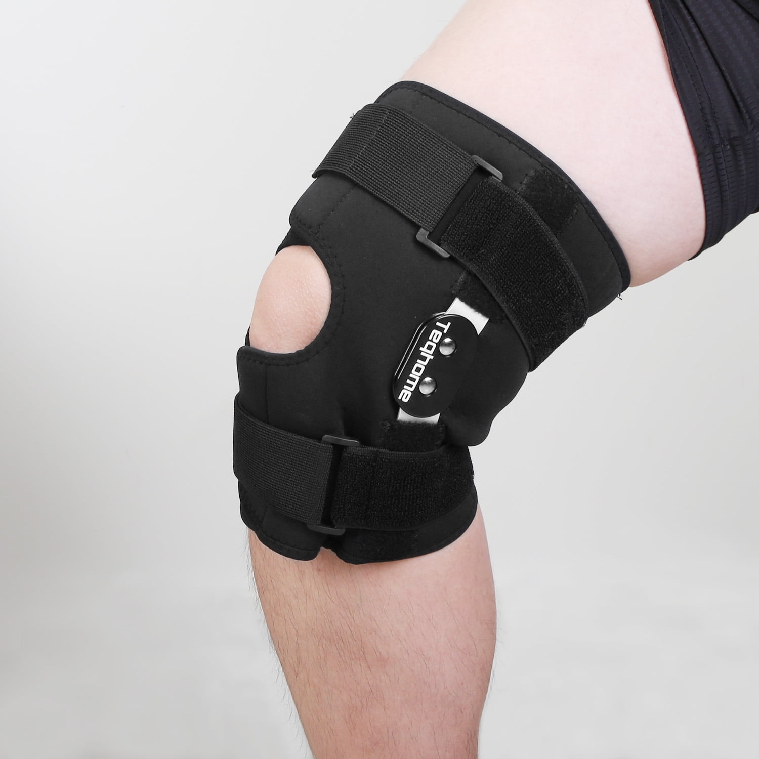 Hinged Knee Brace for Knee Protect Teqhome Knee Support with Side Stabilizers for Men and Women Patella Knee Brace for Running Working Recovery of Injured Knee Black (2XL)