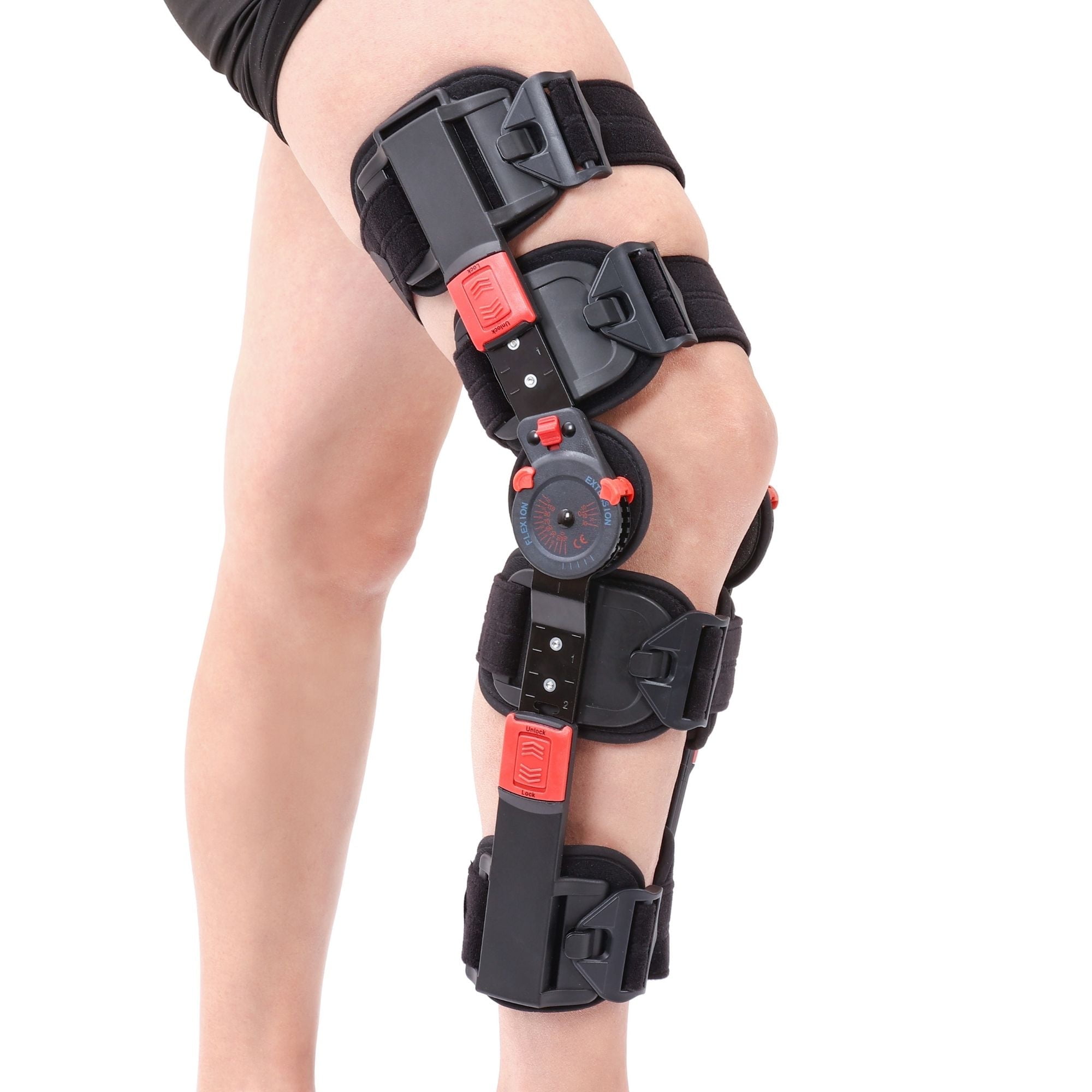 Hinged Knee Brace ROM Adjustable Post Op Knee Support Orthosis Immobilizer Protector for Left Leg and Right Leg, Both Men and Women
