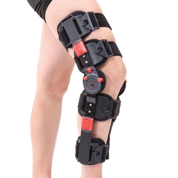Hinged Knee Brace with Shoulder Strap Post Op Knee Immobilizer Adjustable Knee Support with Side Stabilizers Medical Knee Orthopedic Support for Men and Women, Left or Right Leg
