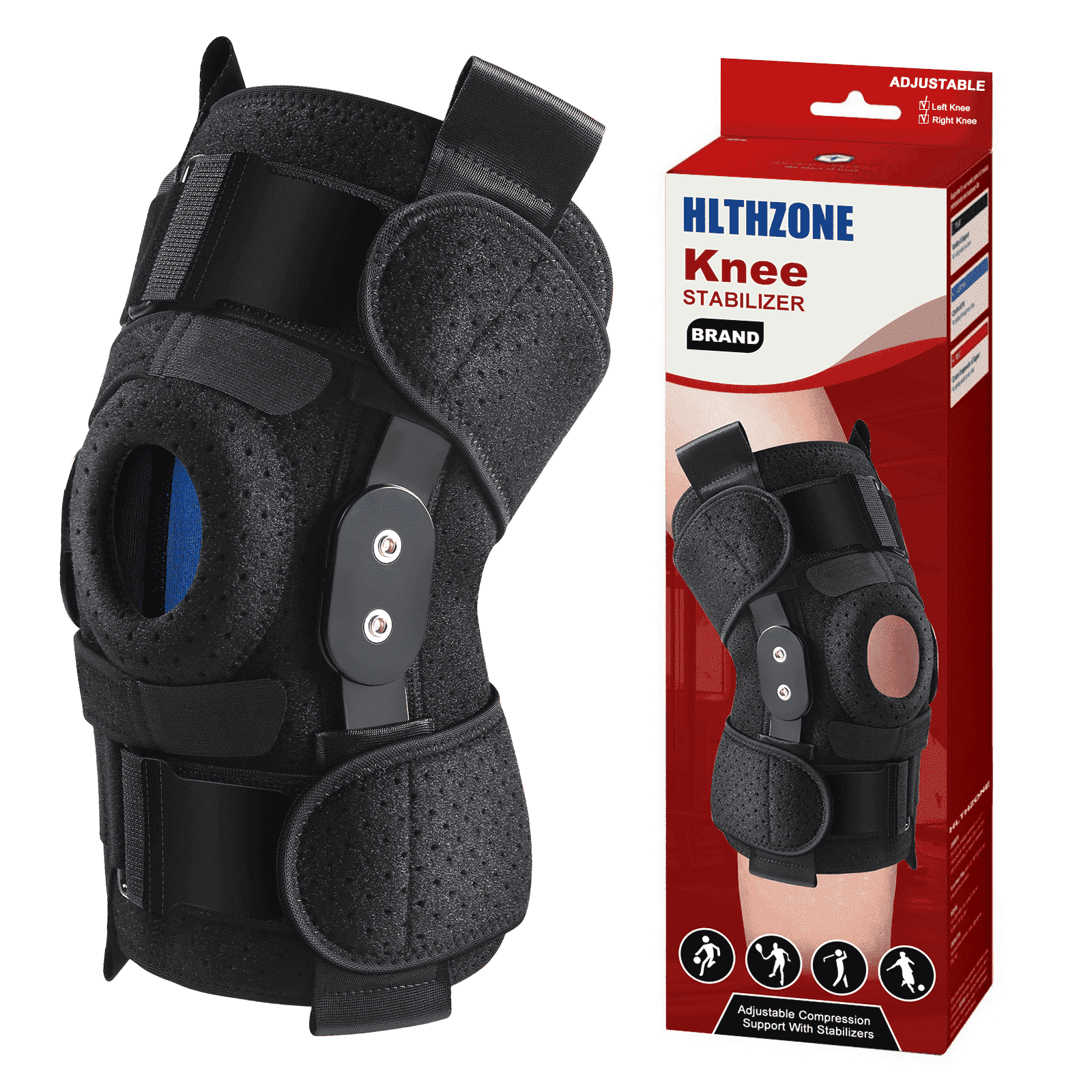 Hinged Knee Brace with Side Stabilizers Adjustable Knee Compression Sleeve Relieves Meniscus Tear,ACL,MCL,Knee Support and Knee Pain Relief,Men & Women - Black One Size Fits Most