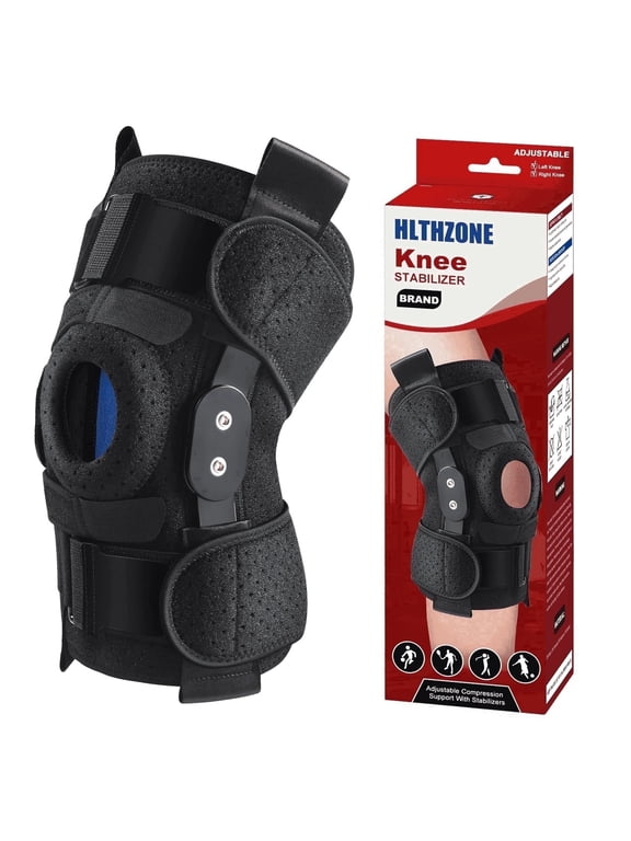 Hinged Knee Brace with Stabilizers, Adjustable Compression for Meniscus Tear Pain Relief, Men/Women, One Size, Black