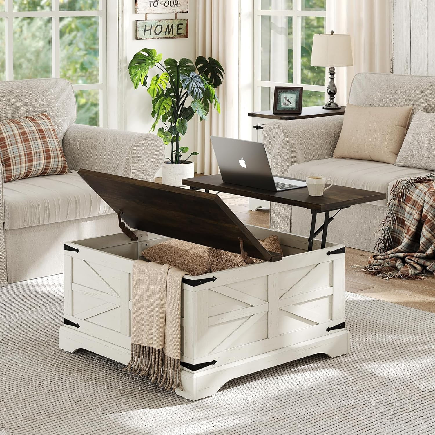Hinged Lift Top Coffee Table with Hidden Storage Compartment, Square ...