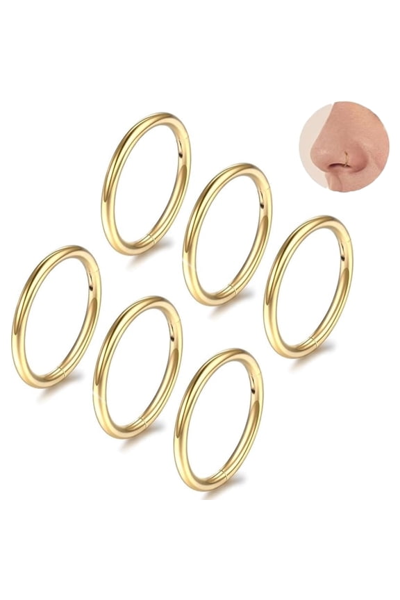 Hinged Nose Rings,18G Nose Rings Hoops Septum Ring,Hinged Segment Ring,Cartilage Helix Tragus Conch Hoop Earring, Diameter 6mm to 10mm,Gold