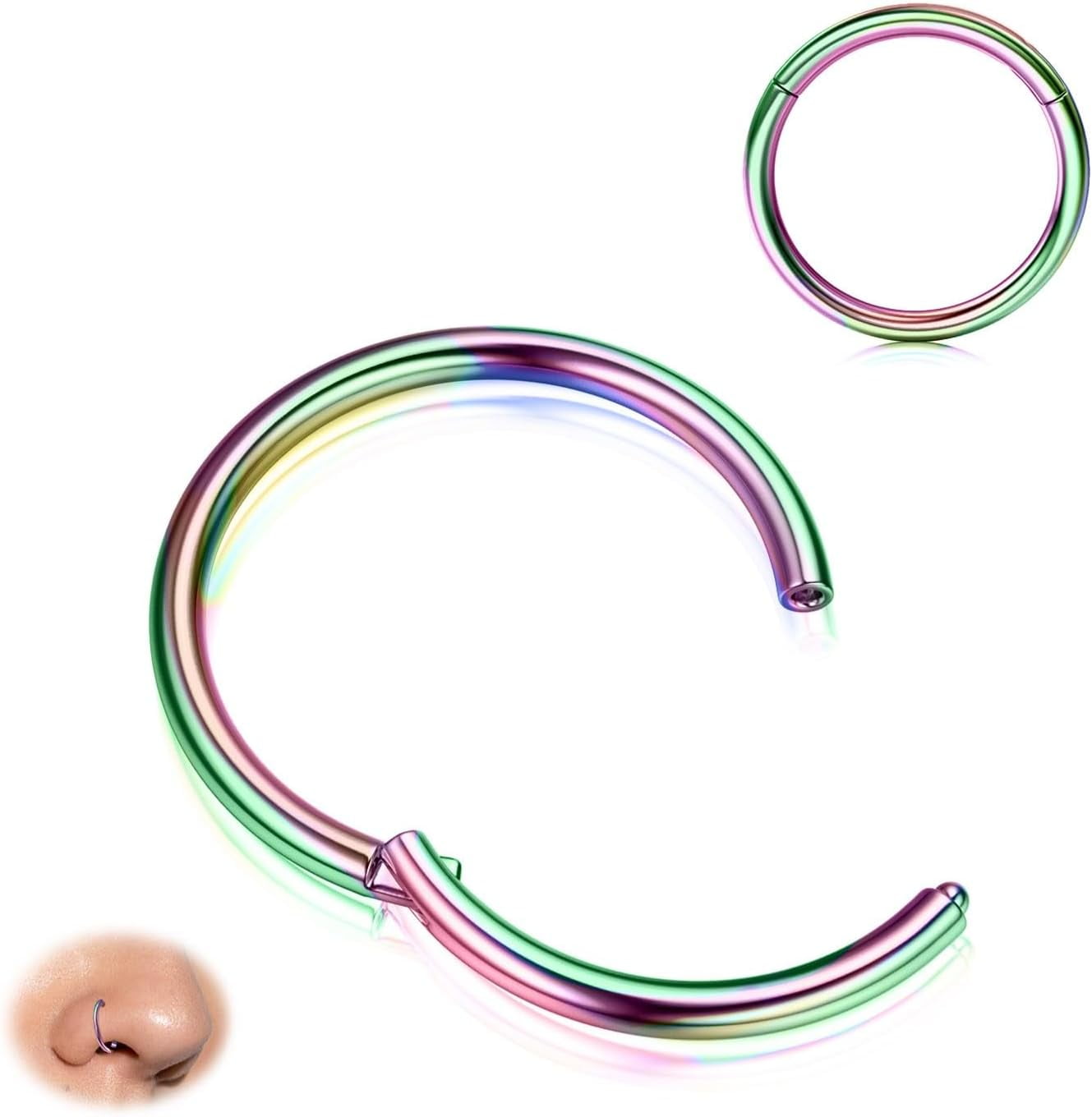 JFORYOU 2 stuks helix piercings neusring chirurgisch staal double hoep 16G/18G/20G Hinged clicker septum kraakbeen conch daith tragus rook-piercing sieraad goud zilver voor mannen en vrouwen JFORYOU 2 stuks helix piercings neusring chirurgisch staal double hoep 16G/18G/20G Hinged clicker septum kraakbeen conch daith tragus rook-piercing sieraad goud zilver voor mannen en vrouwen