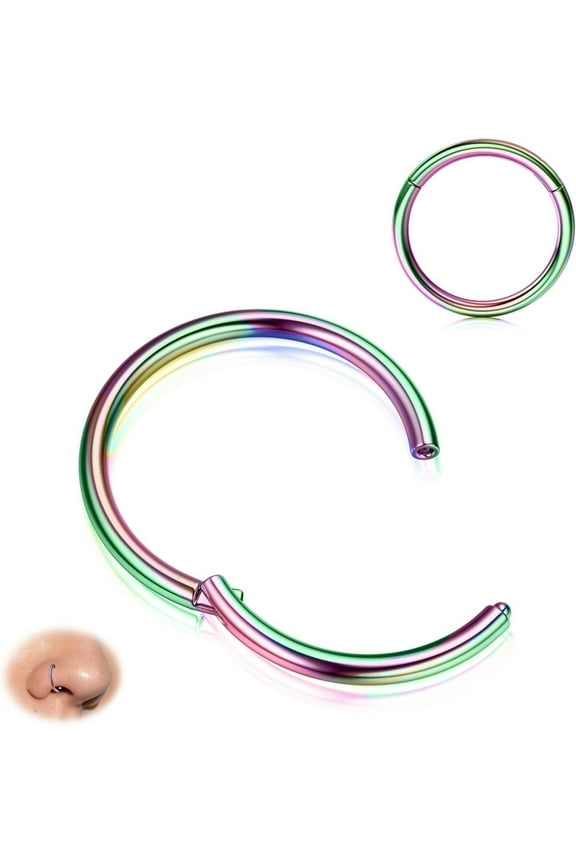 Hinged Nose Rings Hoops - 316L Surgical Steel Seamless Nose Piercing Jewelry Septum Clicker Lip Rings Cartilage Helix Daith Conch Tragus Rook Gold/Silver/Black/Rose Gold/Blue/Rainbow