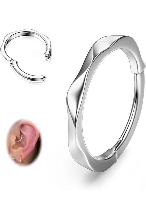 Hinged Nose Rings Hoops - 316L Surgical Steel Twisted Seamless Clicker Cartilage Earrings Septum Rings Jewelry Conch Piercing Tragus Rook Daith Helix for Women Gold/Black/Silver 16G/18G