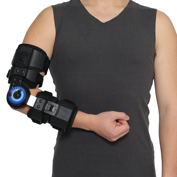 Hinged ROM Elbow Brace, Range of Motion Support Sling Stabilizer for Dislocated Arm, Post Tendon Injury & Surgery Pain Relief Recovery (Right)