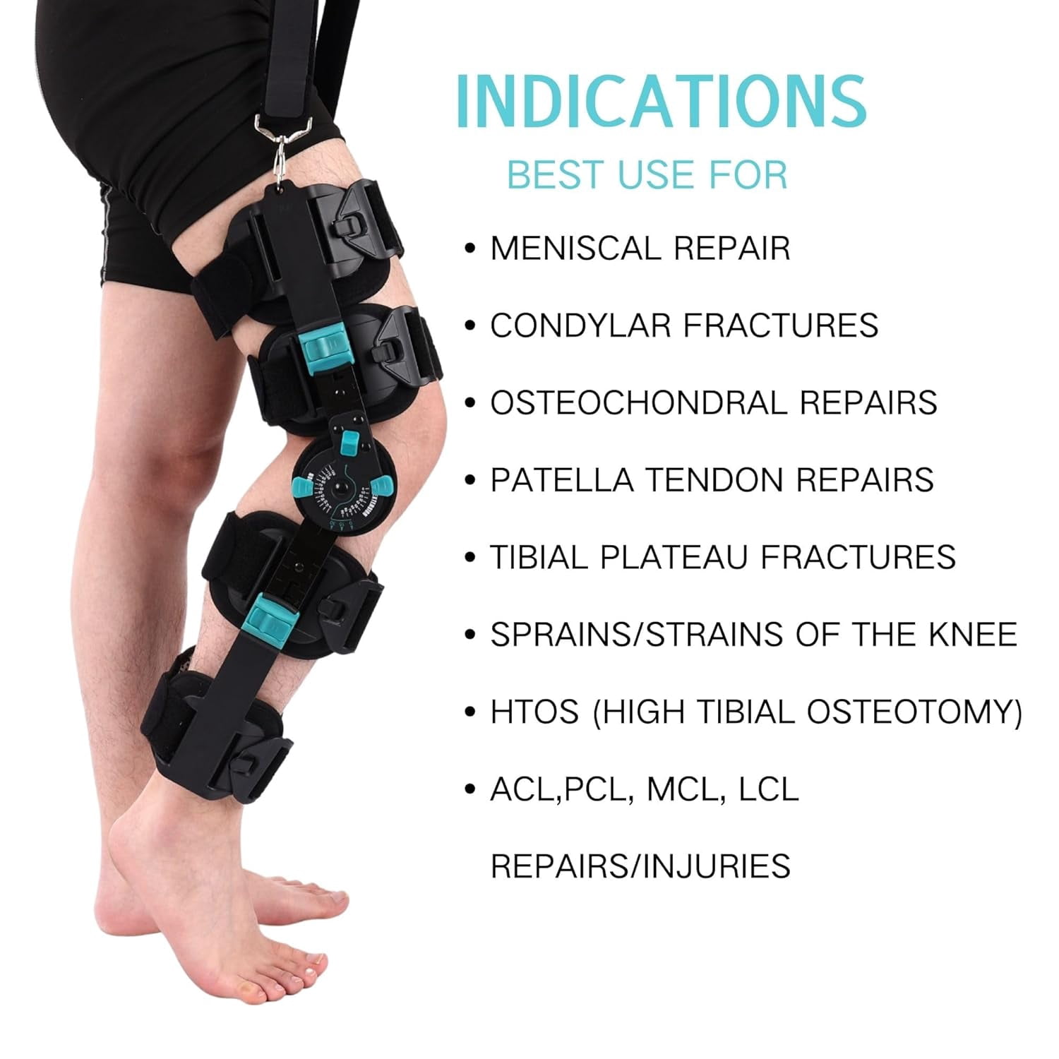 Hinged Rom Knee Brace, Adjustable Post Op Knee Immobilizer for Recovery ...