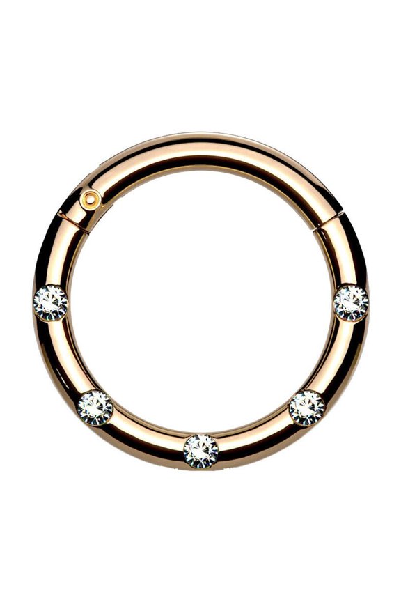 Hinged Segment Hoop Rings with 5 Flush Set Front Facing Petite Crystals