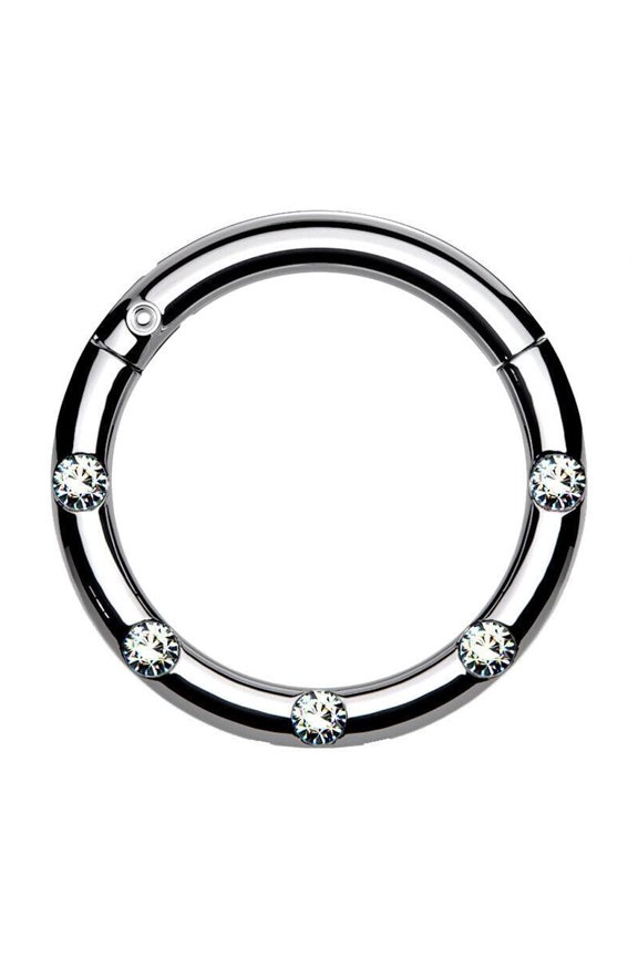 Hinged Segment Hoop Rings with 5 Flush Set Front Facing Petite Crystals
