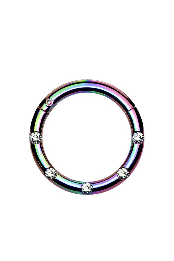 Hinged Segment Hoop Rings with 5 Flush Set Front Facing Petite Crystals