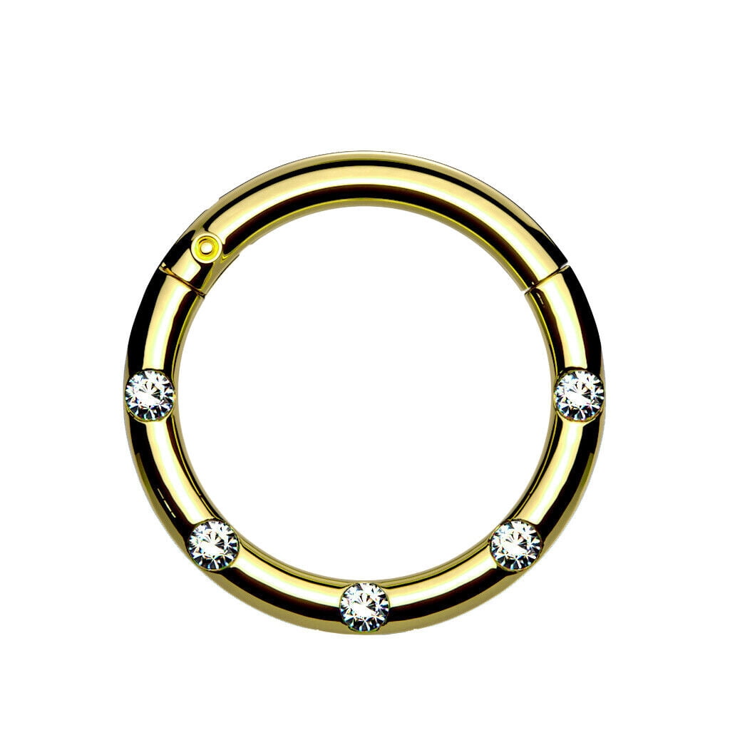 Hoop Style Rings Hinged Segment Hoop Rings with 5 Flush Set Front Facing Petite Crystals ...