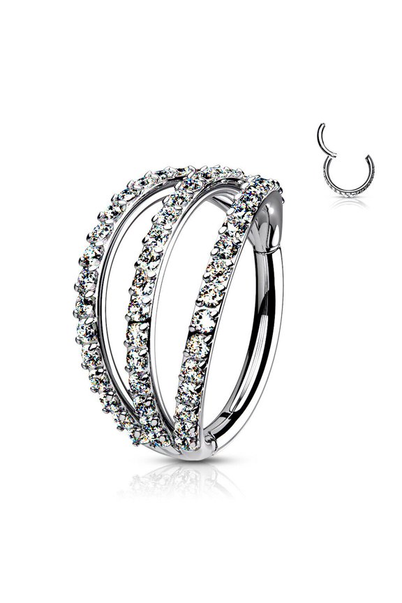 Hinged Segment Hoop Rings with Triple Layer Paved CZ Surgical Steel