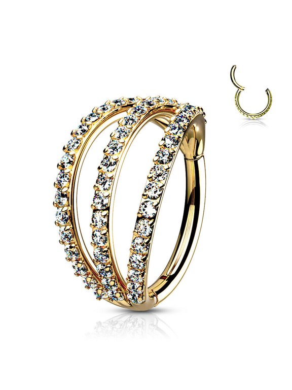 Hinged Segment Hoop Rings with Triple Layer Paved CZ Surgical Steel