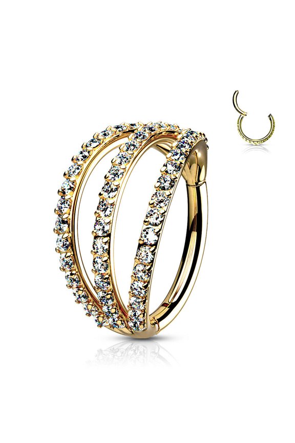 Hinged Segment Hoop Rings with Triple Layer Paved CZ Surgical Steel