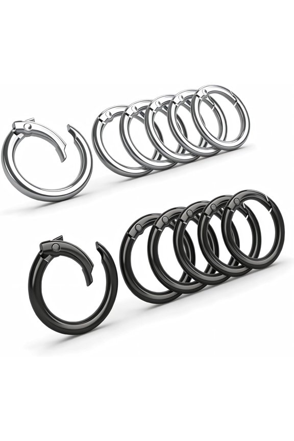 Hinged Snap Lock Key Rings 12 Pack, 6 Black 6 Silver, 1 Inch Inner Diameter Metal Click Closure Rings for Key Organization, Pet Tags, DIY Crafts, Jewelry Making
