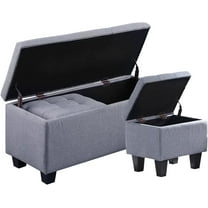 Hinged Storage Ottoman Set of 3, 38'' Living Room Storage with Thick Seating, 2pcs Small Square Dorm Stool Couch Side Foot Rest