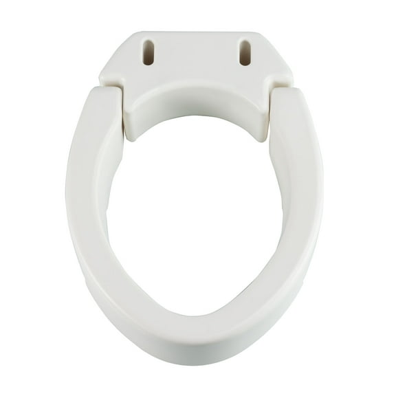 Hinged Toilet Seat Riser, White, Elongated Seat, 19 1/3" L x 14" W x 3 1/2" H, Supports Up to 300 Pounds
