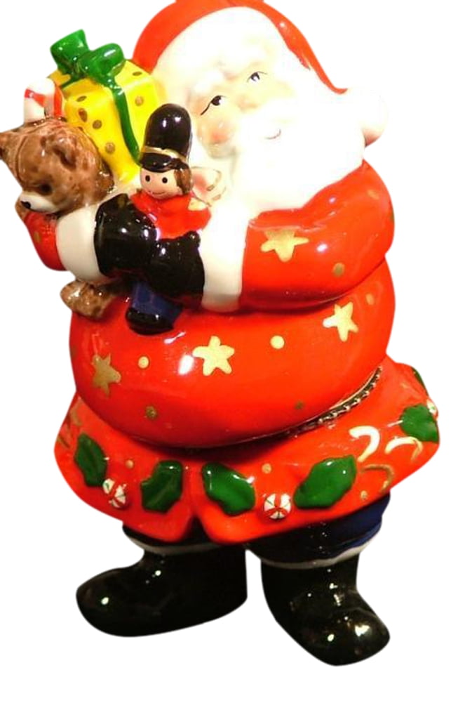 Hinged Trinket Box Santa & Gifts Porcelain Christmas Toys Eb1180