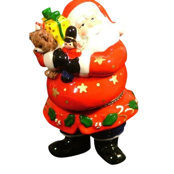 Hinged Trinket Box Santa & Gifts Porcelain Christmas Toys Eb1180