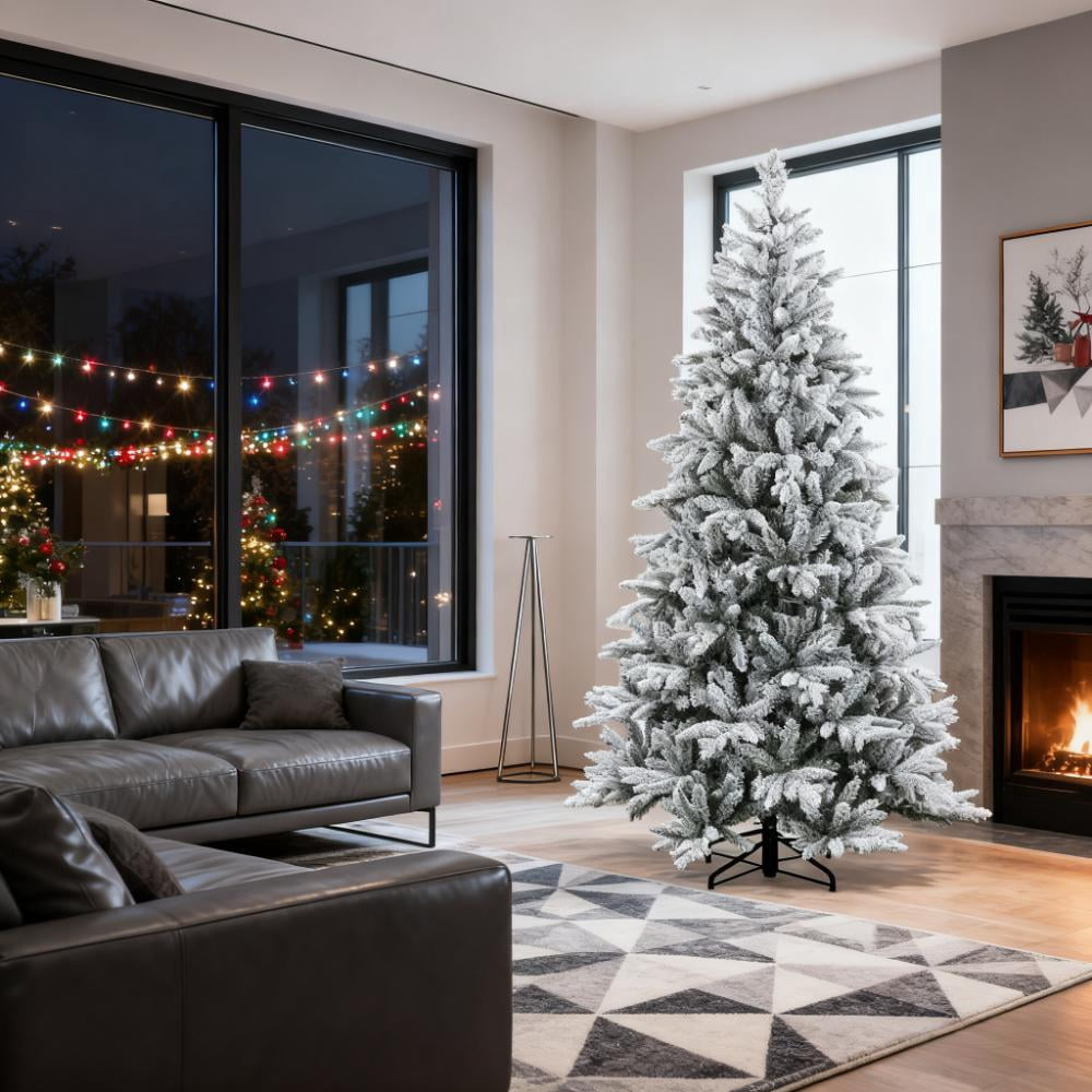 Hinged Xmas Tree, Artificial Flocked Christmas Tree with Snow Tips, for Festive Christmas Decor
