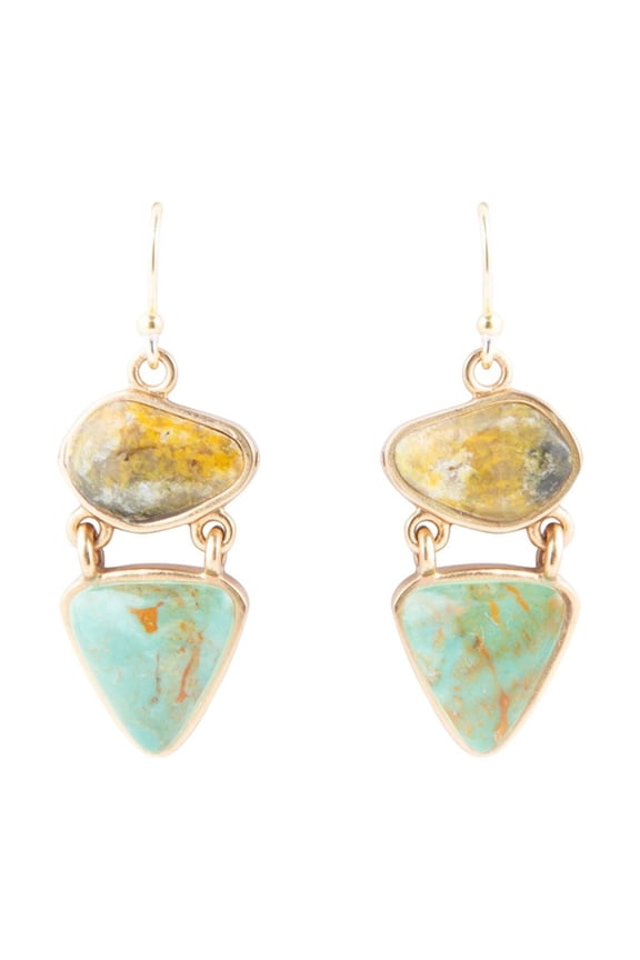 Hinged Yellow Bumblebee Jasper and Green Turquoise Golden Earrings