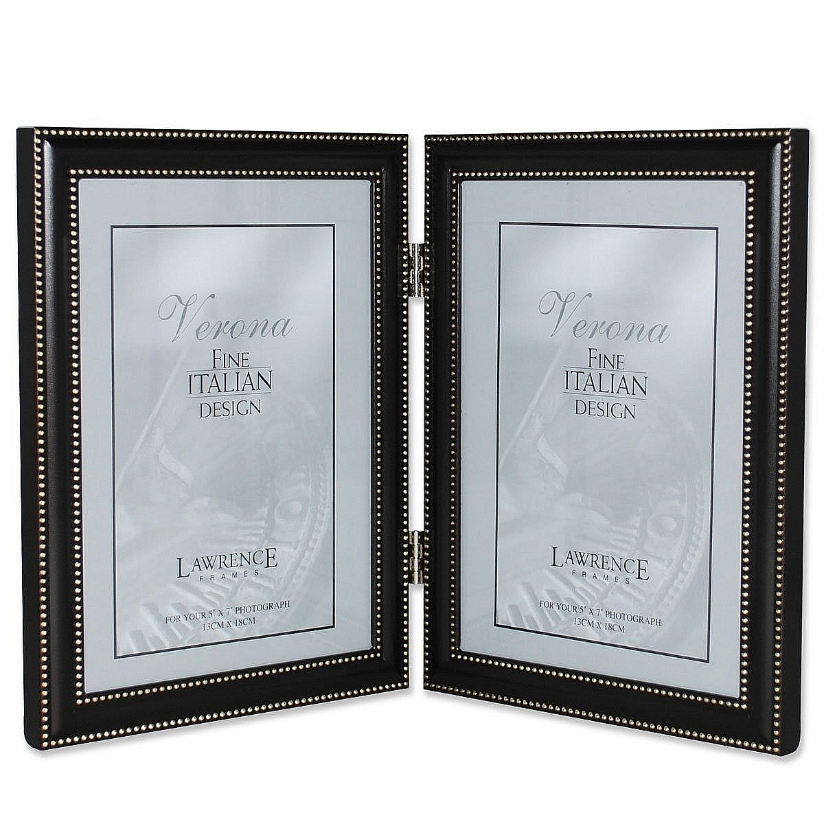 Hinged double 5x7 frame in oil rubbed bronze with beading 5x7 