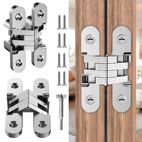 Hinges for Cabinet Doors, 180 Degree Hidden Door Hinges 0.63 * 2.76Inch 2PCS - Zinc Alloy Concealed Cross Hinges in Black for Kitchen Cabinets from Door Thick(1"~1-3/8")