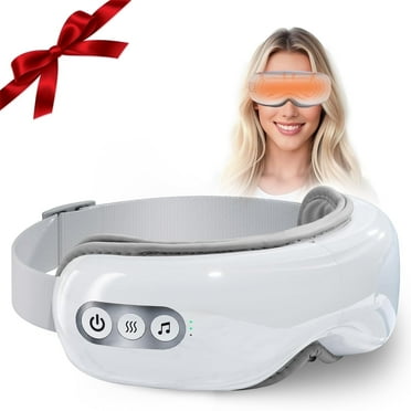 Eye Massager with Heat & Vibration – 5 Massage Modes, Bluetooth Music, Adjustable Headband Fathers Day Gifts - White