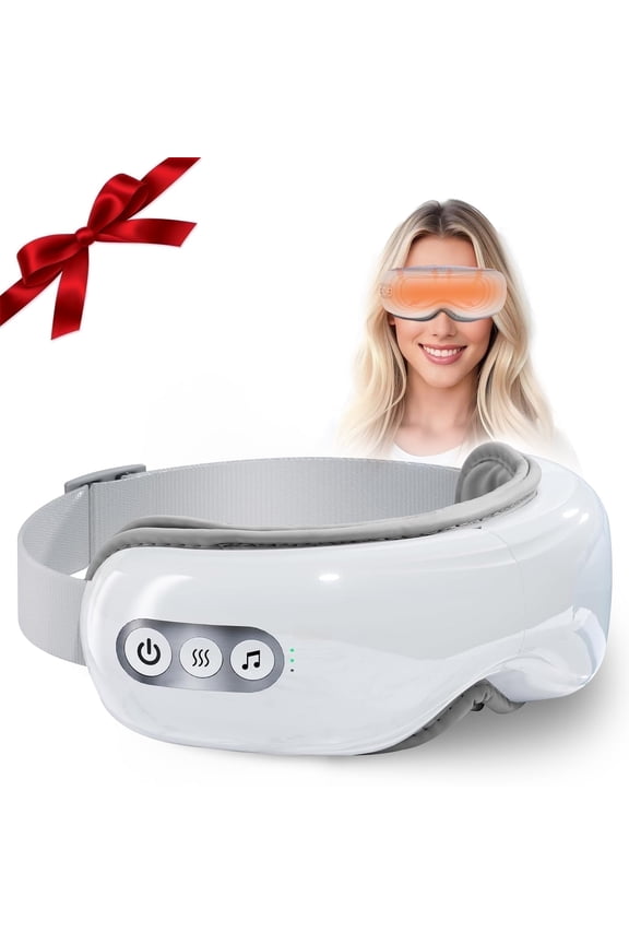 Eye Massager with Heat & Vibration – 5 Massage Modes, Bluetooth Music, Adjustable Headband Fathers Day Gifts - White