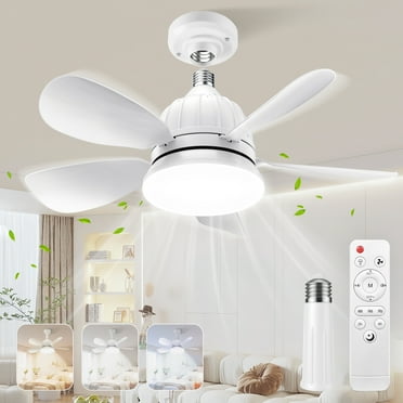 SZRSTH Ceiling Fans with Lights, 18" Socket Fan Lights with Remote 2000 Lumens Dimmable 5 Blades for Indoor Room (White)