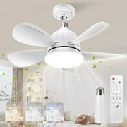 Ceiling Fans with Lights, 18" Socket Fan Lights with Remote 2000 Lumens Dimmable 5 Blades for Indoor Room (White)