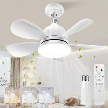 Ceiling Fans with Lights, 18" Socket Fan Lights with Remote 2000 Lumens Dimmable 5 Blades for Indoor Room (White)