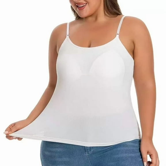 Hingswink Plus Size Camisole for Women with Shelf Bra Adjustable Spaghetti Strap Cami Tank Top Cotton Undershirts White-XL