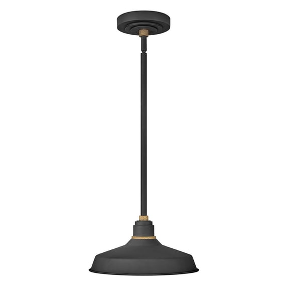 Hinkley Lighting 10382 Foundry 1 Light 12" Wide Outdoor Pendant - Textured Black / Brass