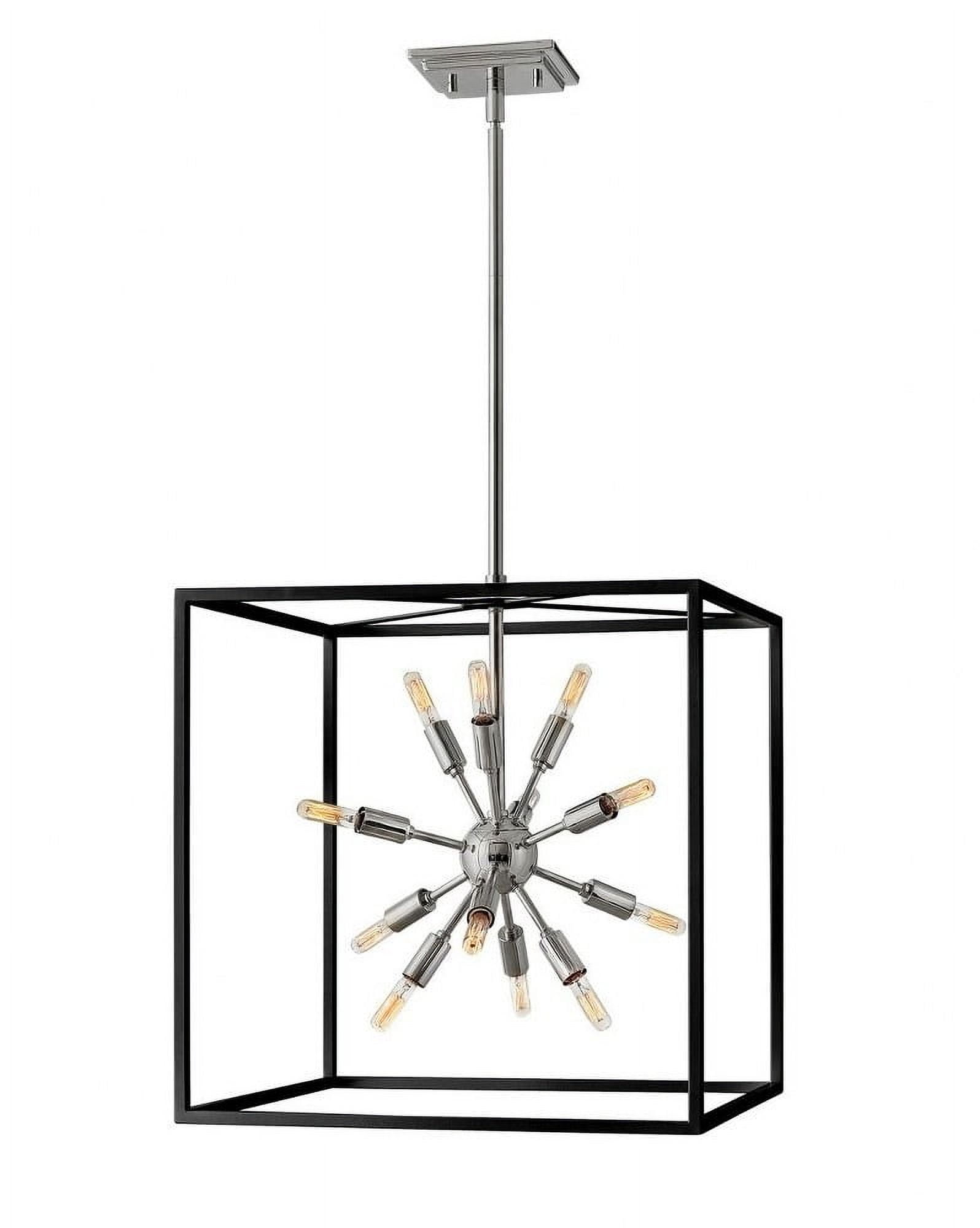 Aros 12-Light Black and Polished Nickel Cage Chandelier